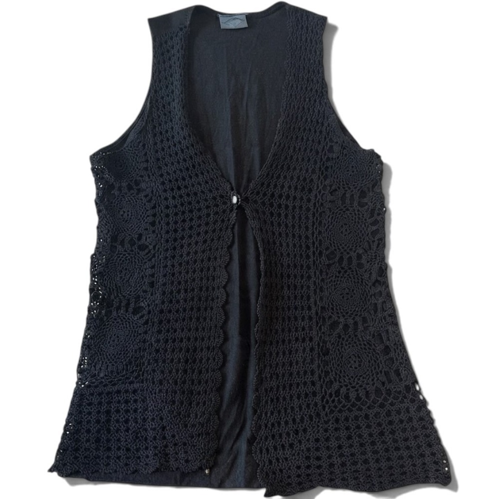 Vintage Made in Canada Boho Crochet Vest Cardigan Witchy Whimsygoth, Size M